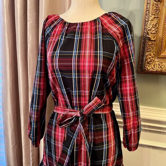 NEW Draper James RSVP Holiday Tartan Plaid Open Back Bow Ruffle Dress Size SMALL - Picture 4 of 5